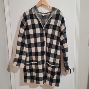 J.Jill XL Hooded Buffalo Checkered Shacket Cardigan Sweater